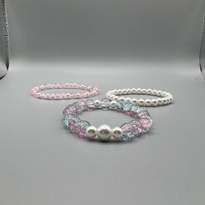 Pastel Pink & Blue Glass Pearl Bracelet Set - Handmade #B0130T